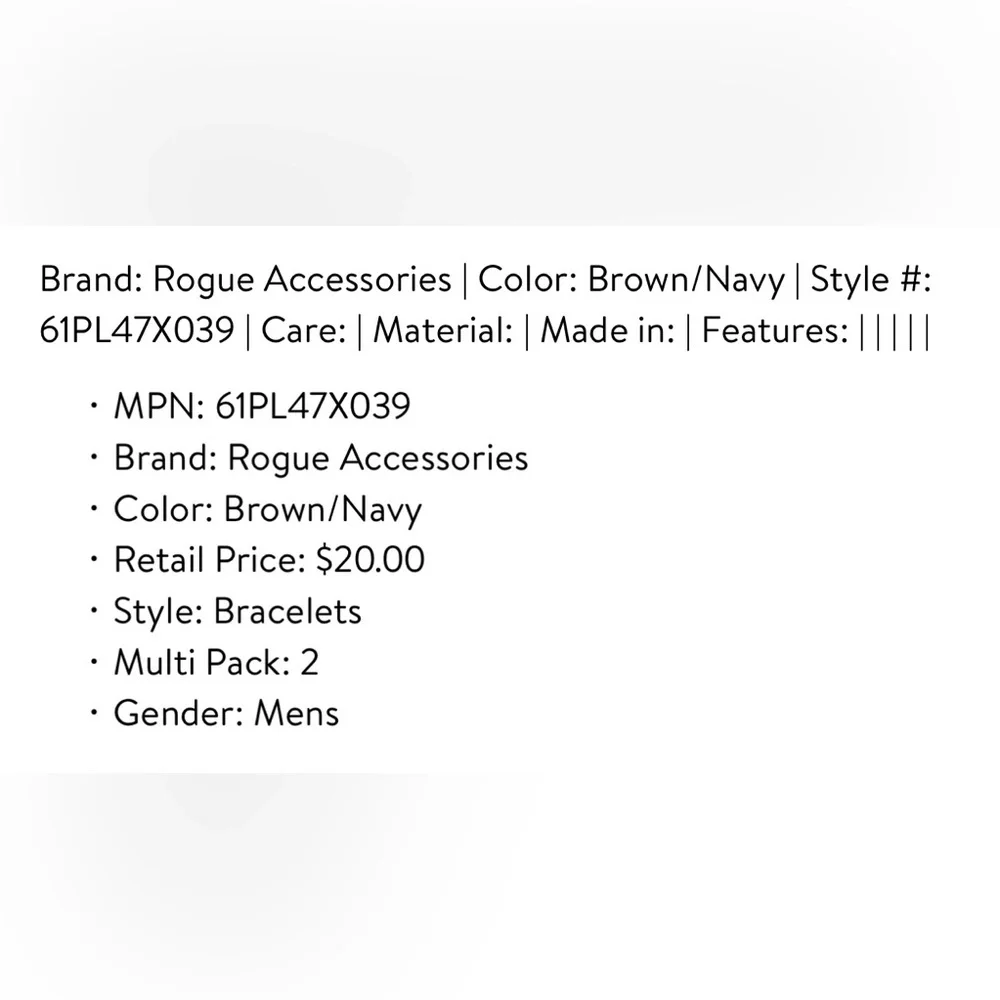 RA Rogue Accessories Lander 2-Piece‎ Men’s Bracelets NWT